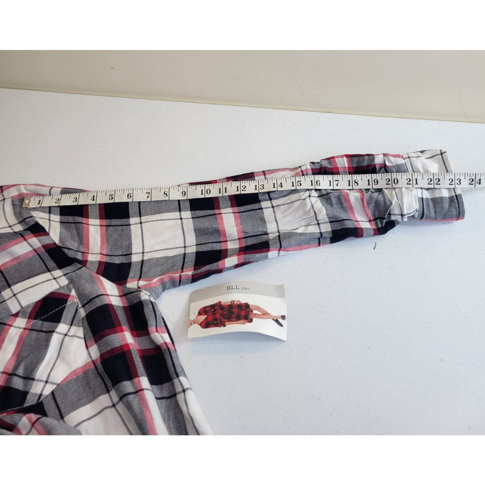 NWT BLL NYC Shirt Dress button‎ down Size Large Red Black Plaid Pocket Roll Tab - Picture 5 of 13